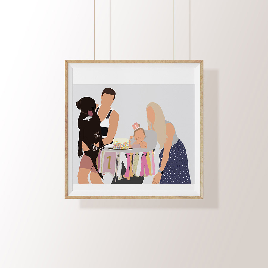 Small family and pet family faceless digital portrait